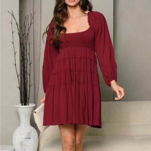 LONG SLEEVE SMOCK TIERED MINI DRESS - Picture 4 of 5